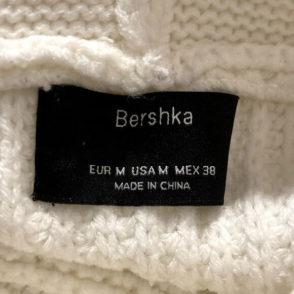 36-3 BERSHKA white drawstring cowl neck knit pullover sweater M - Picture 8 of 8